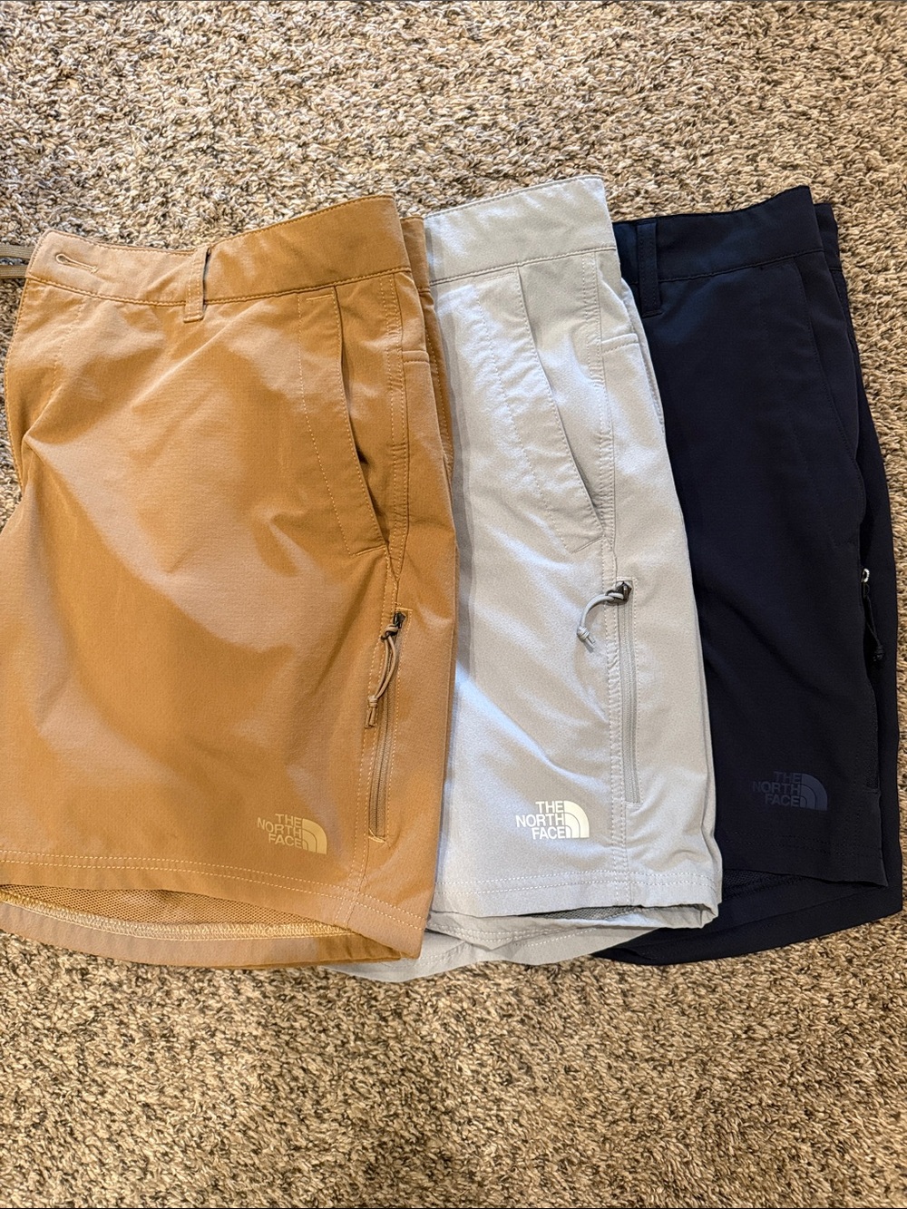 The North Face Men’s Athletic Shorts – Tan, Light Gray, Navy all 36x7
